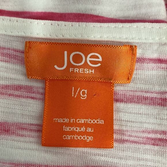 Joe Fresh White And Pink Stripes Cotton Long Sleeve Shirt Size L - Picture 5 of 8